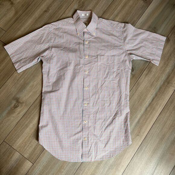 Peter Millar Orange Plaid Buttonup Shirt Men Small‎ - Picture 1 of 4